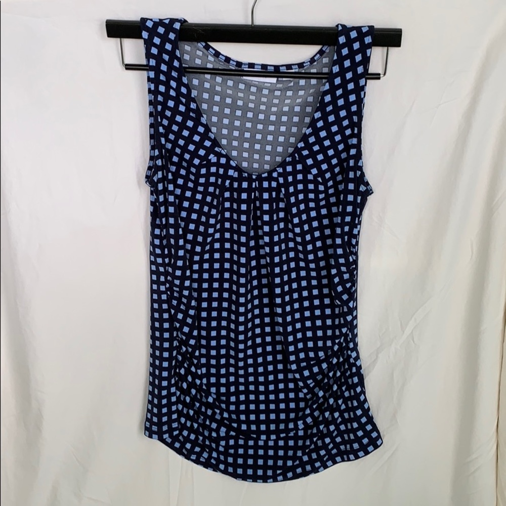 Navy and Light Blue Patterned Tank with Rouching